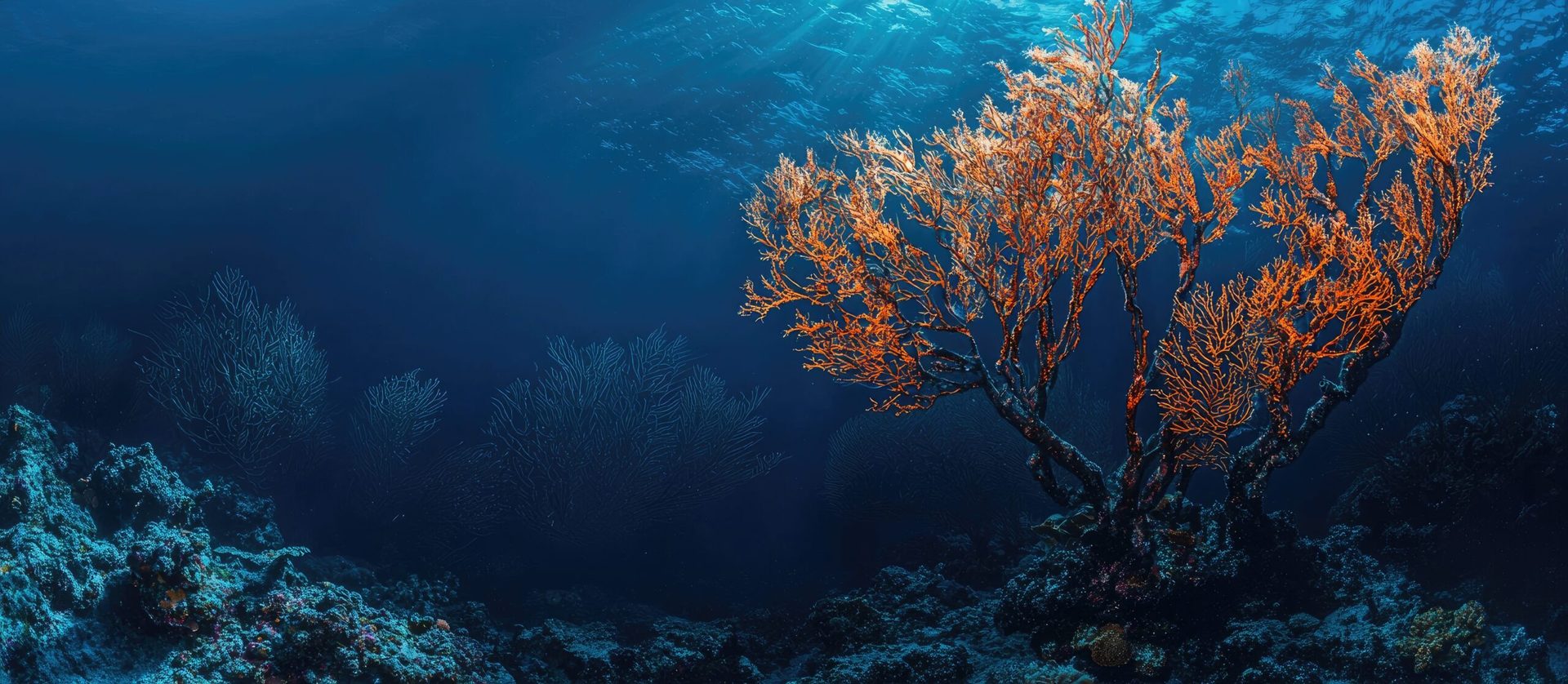 Sunlit sea surface seen from below